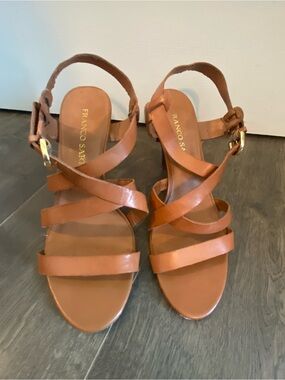 Franco Sarto Allen Cognac Leather Strappy Heels